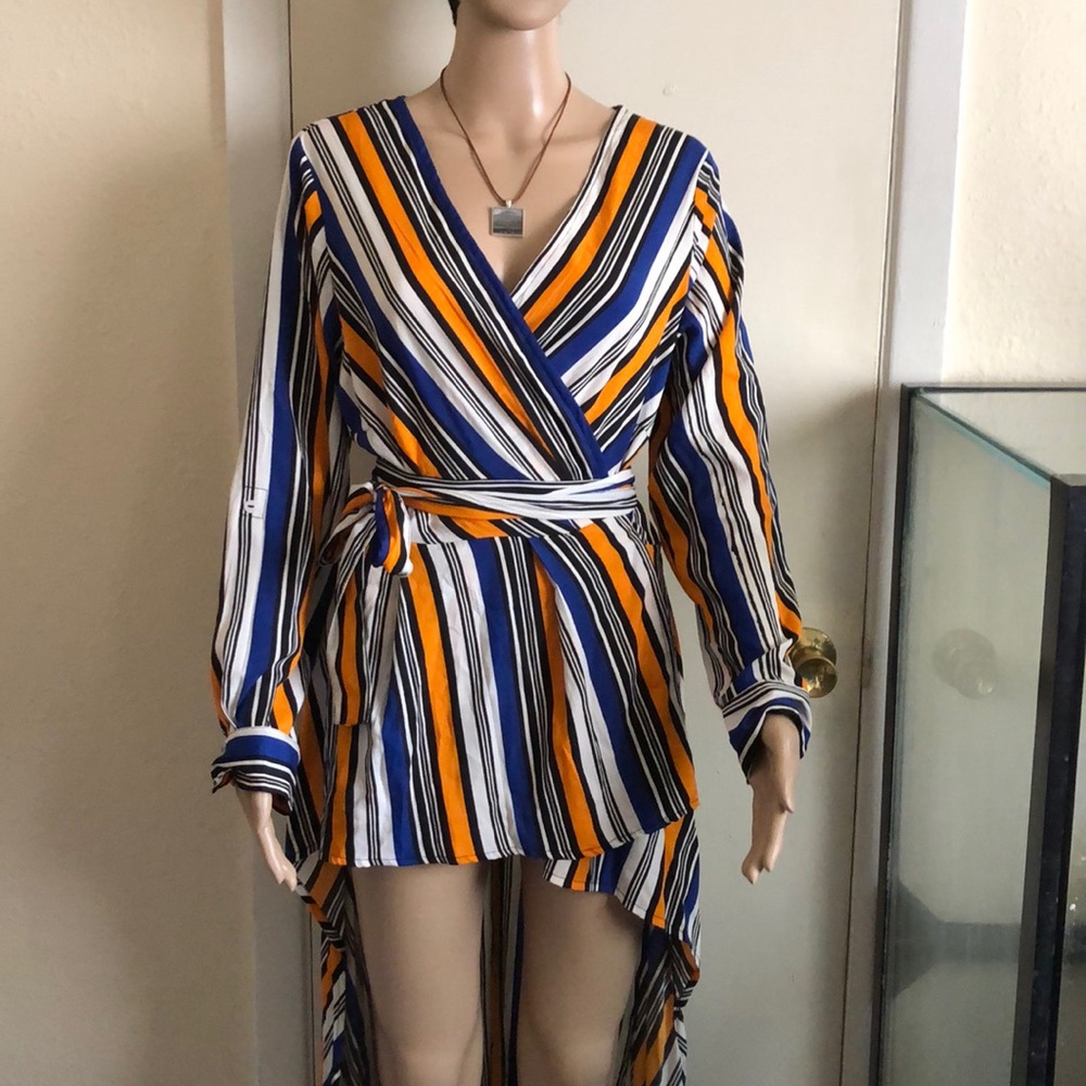 Striped Wrap Blouse 100% Polyester Brand New